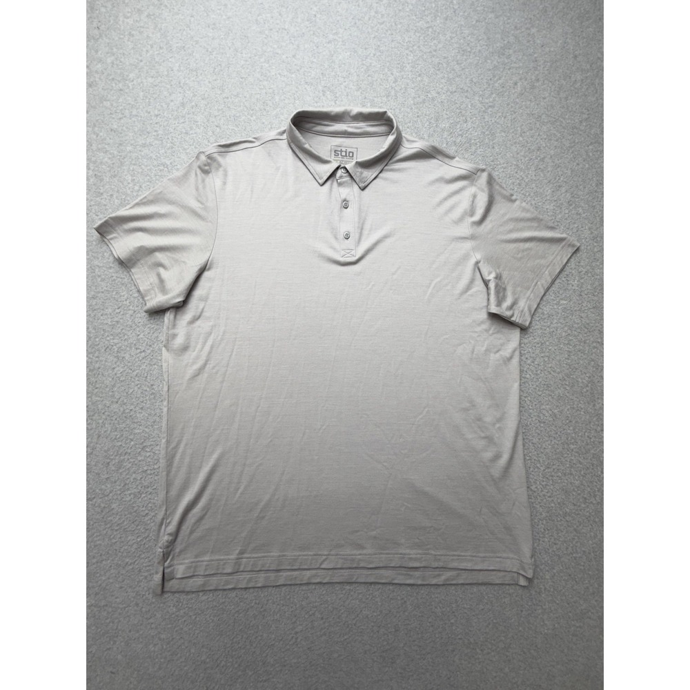 Stio‎ Polo Shirt Mens XL Gray Solid Wool Tencel Blend Jersey Knit Stretch